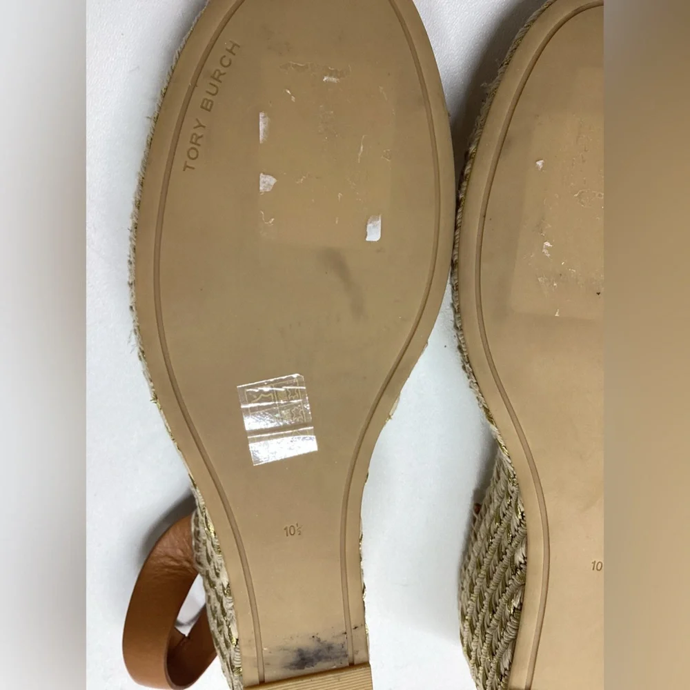 Tory Burch Beige Espadrille Wedge Sandals‎ Size 10.5